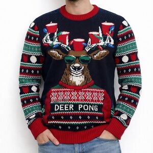 Funny Deer Pong Ugly Xmas Sweater